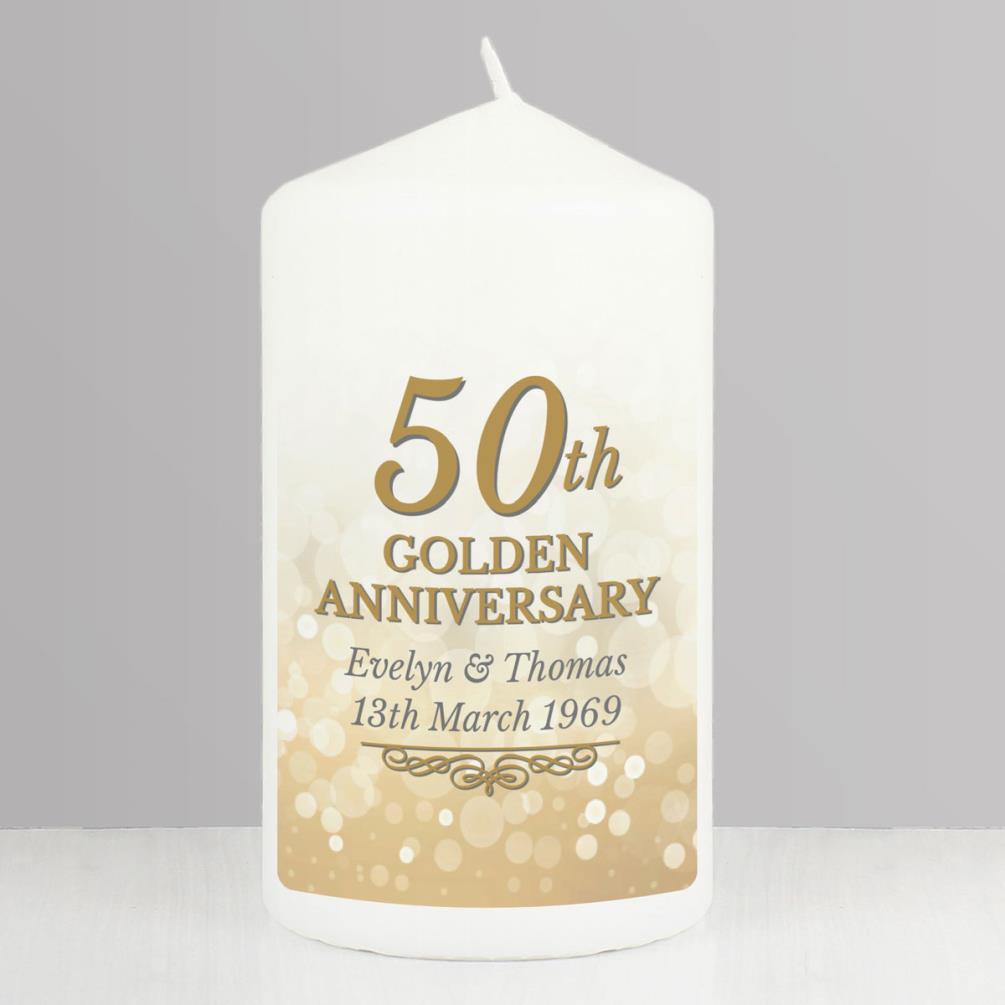 Personalised 50th Golden Anniversary Pillar Candle Extra Image 1